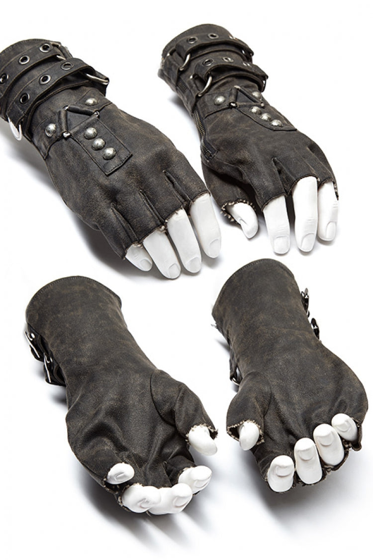 Metal Buckle PU Leather Men's Steampunk Gloves 2 Colors