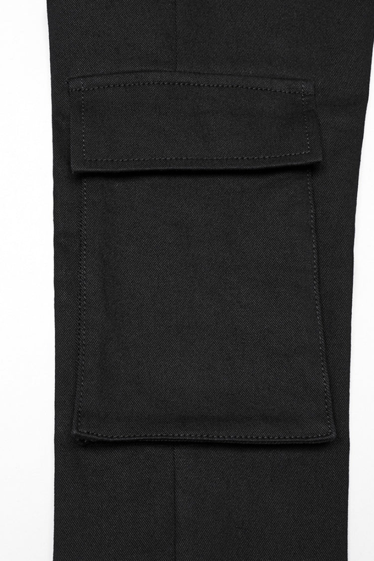 Black Lace-Up Strappy Big-pocket Women's Punk Leggings