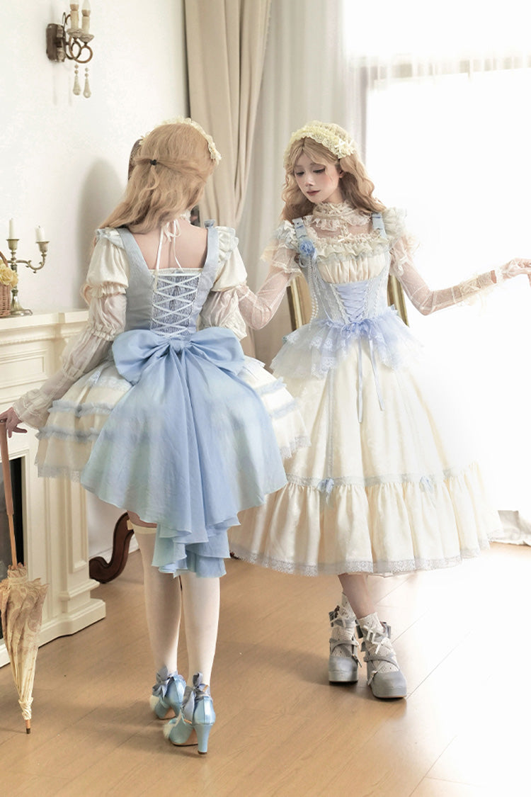 Ivory [Sea Salt Iced Tea] Square Collar Short Sleeves Ruffle Fishbone Sweet Lolita Short Dress