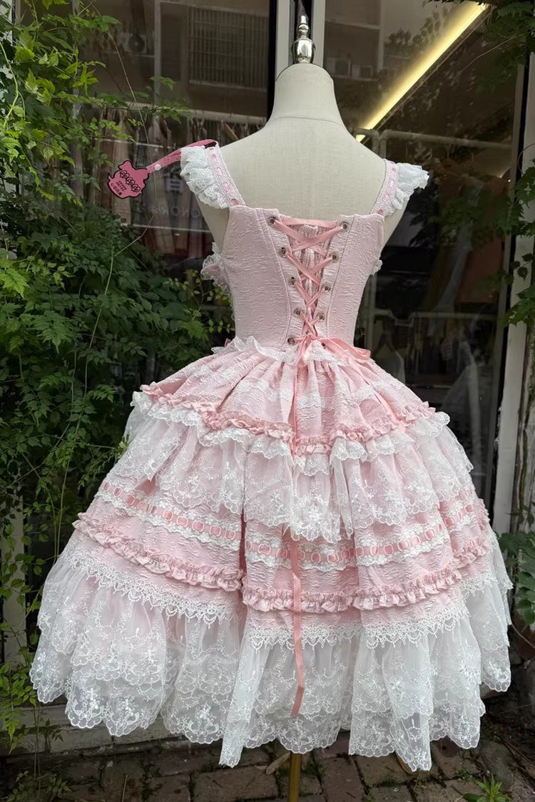 Pink [Reinas] Sleeveless Ruffle Bowknot Lace Sweet Lolita Jsk Dress