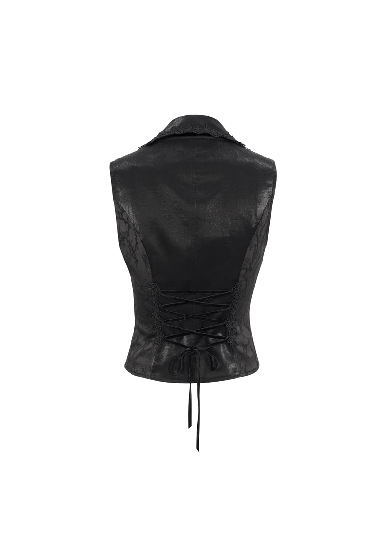 Black Plum Blossom Texture Deep V Back Rope Adjustable Women's Gothic Vest