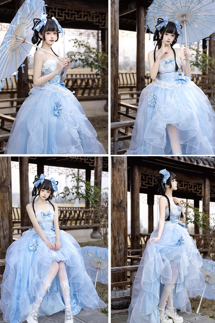Blue Sleeveless Ruffle Hanayome Bowknot Lace Sweet Plus Size Lolita Jsk Dress 2 Versions