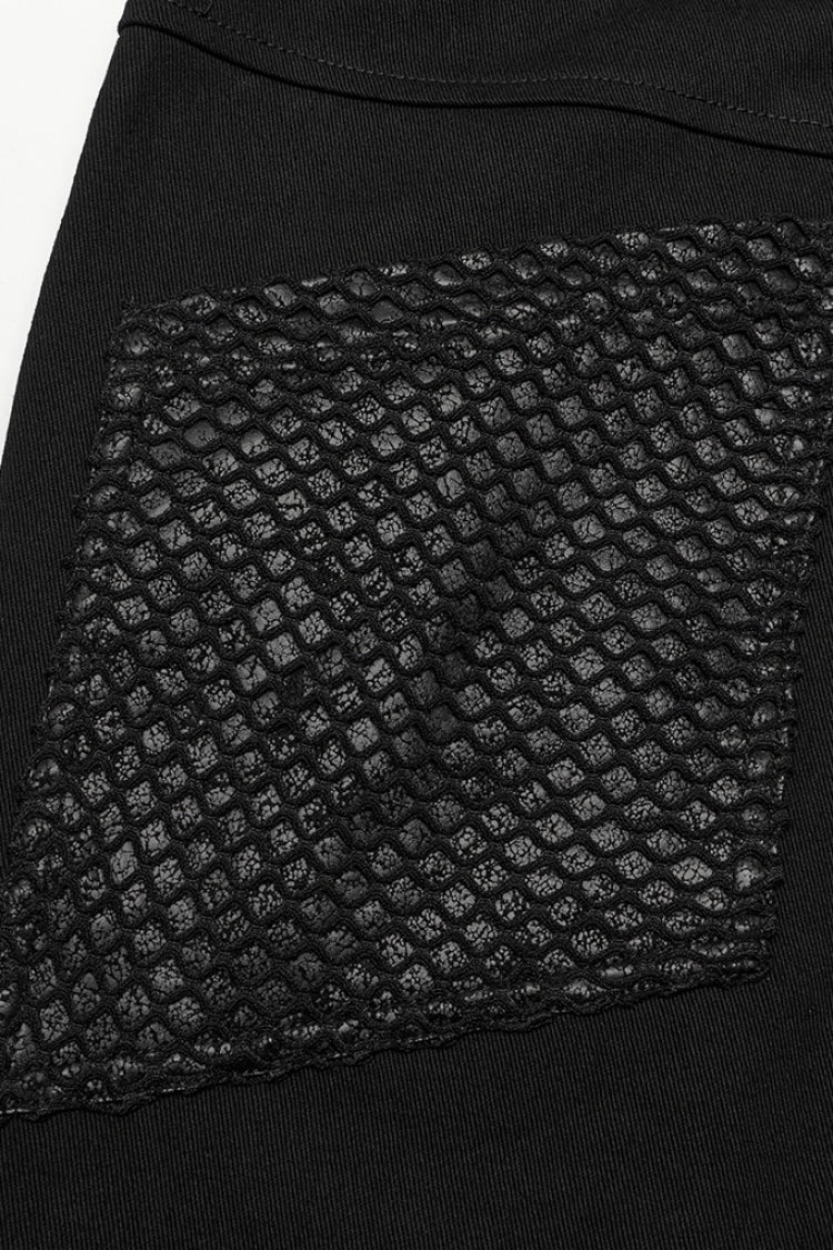 Cracked Leather Stitching Metal Rivet Decoration Mesh Men's Steampunk Pants 2 Colors