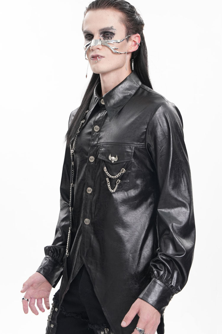 Black Long Sleeves Chain Eyelets Skull Men's Gothic Blouse