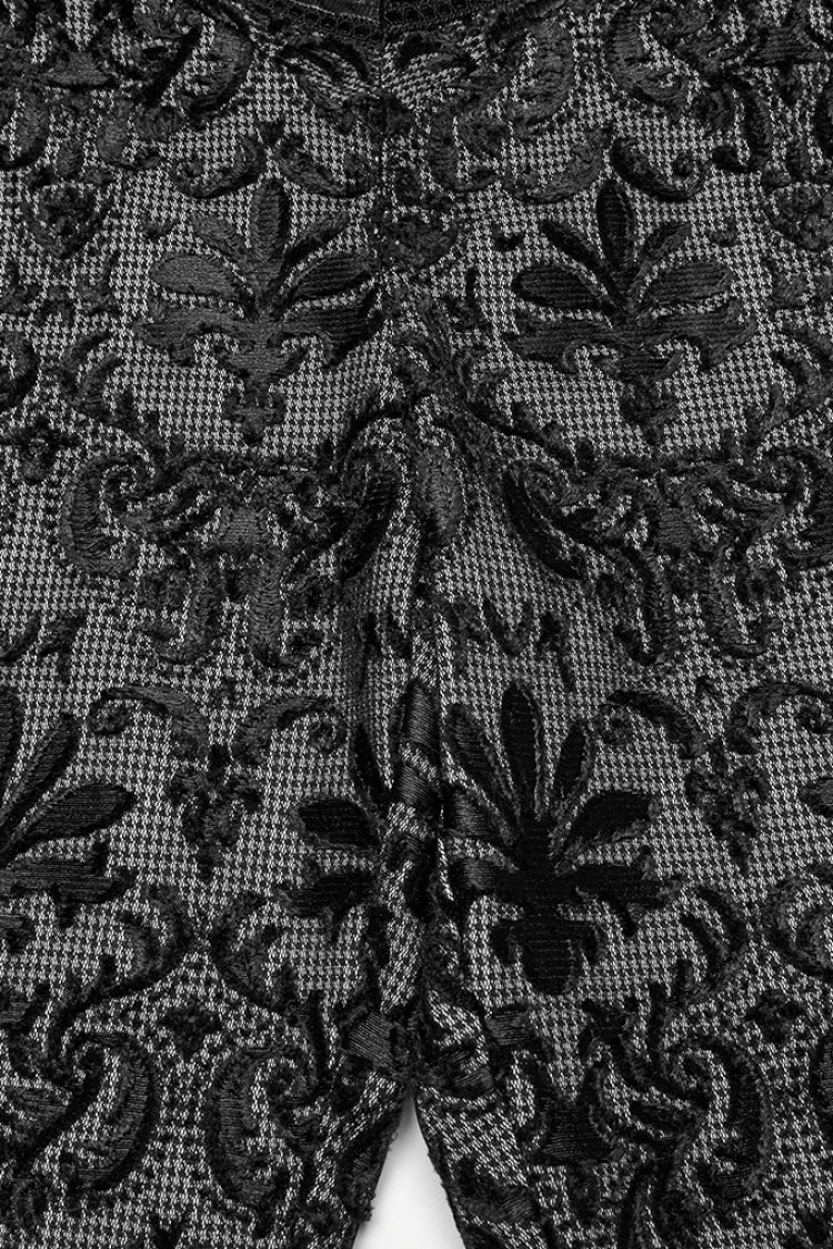 Black Print Floral Embroidery Buckle Men's Gothic Pants