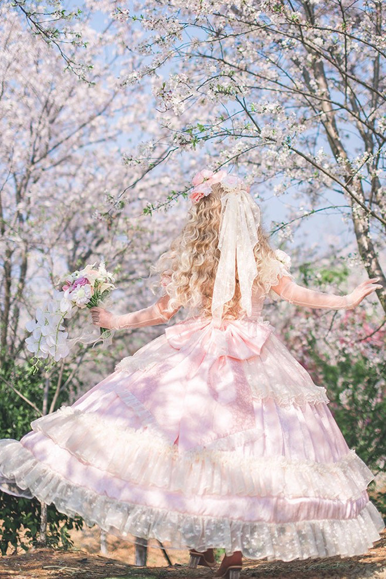 Pink [Love and Roses] Ruffle Hanayome Bowknot Lace Sweet Princess Lolita Jsk Dress