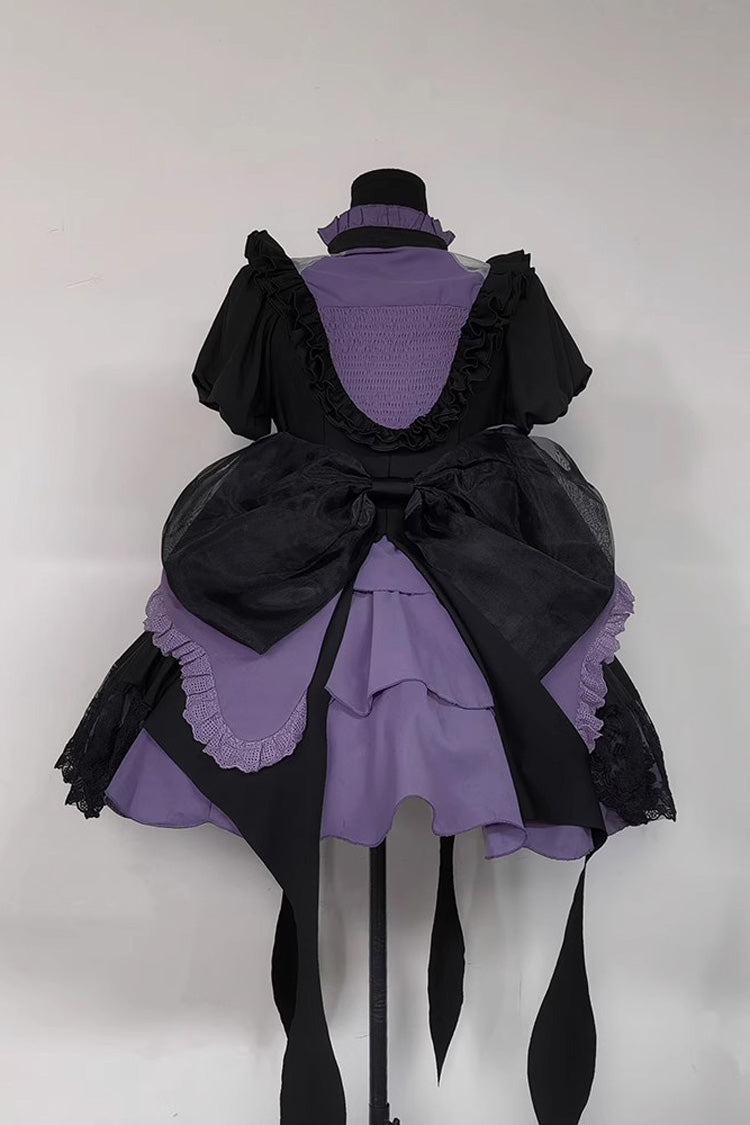 Black/Purple [Phantom Thief Ace of Spades] Short Sleeves Ruffle Bowknot Gothic Lolita Dress Set