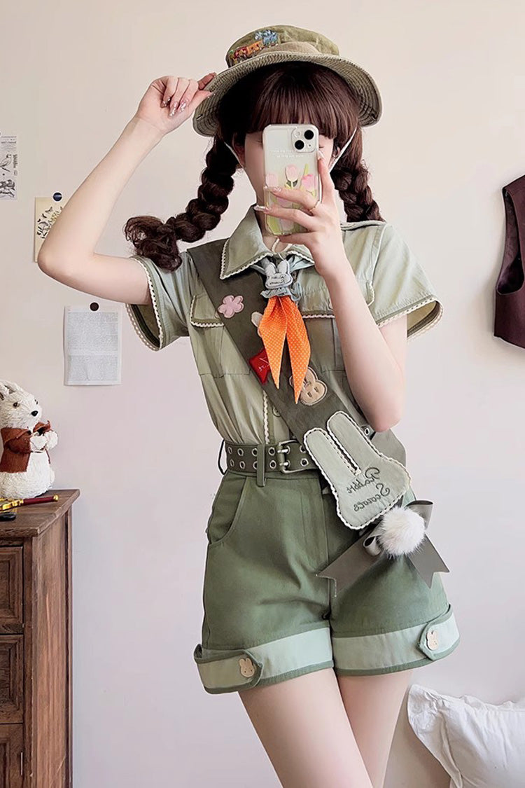 Green Bunny's Spring Journey Short Sleeves Ouji Lolita Blouse