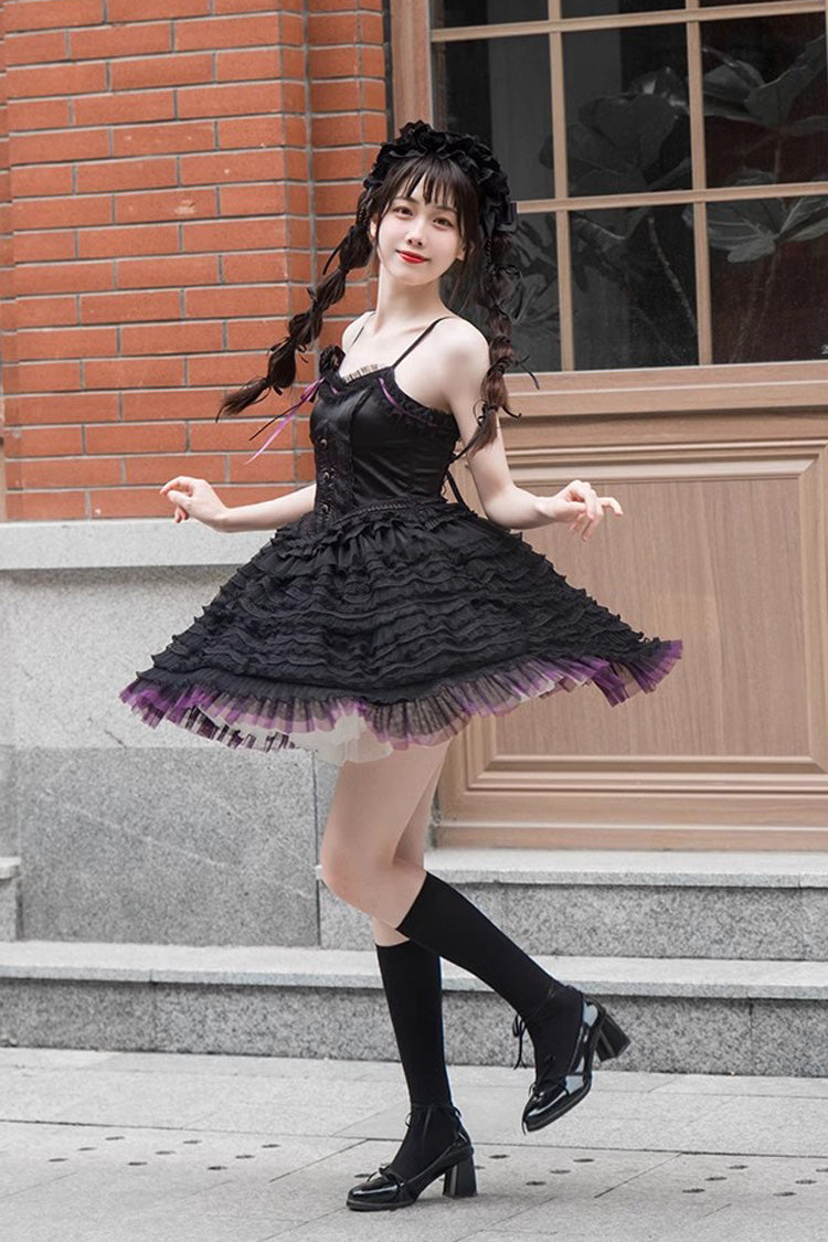 Black Midnight Ballet Rose Lace Sleeveless Gothic Lolita Jsk Dress