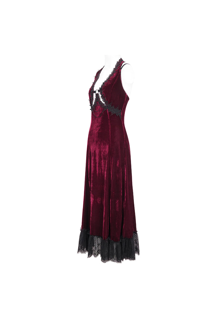 Red Lace Up Lace Hem Slip Long Women's Gothic Dress