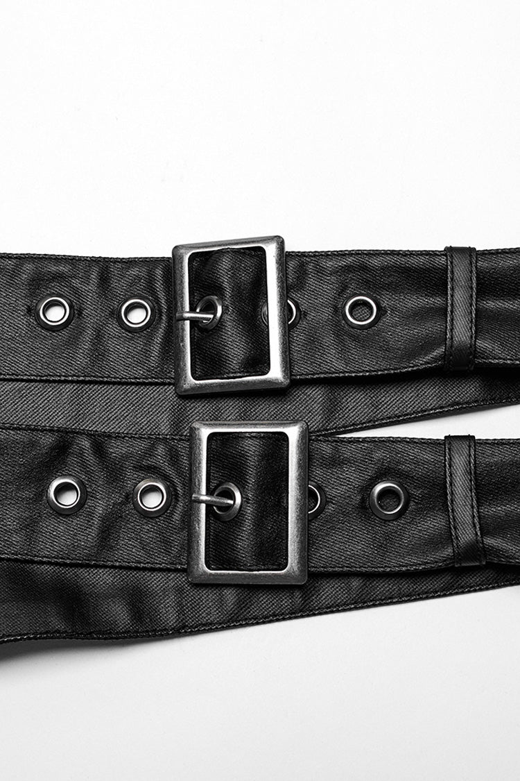 Black Stand Collar Asymmetric Rivet Buckle Men's Punk Faux Leather Harness