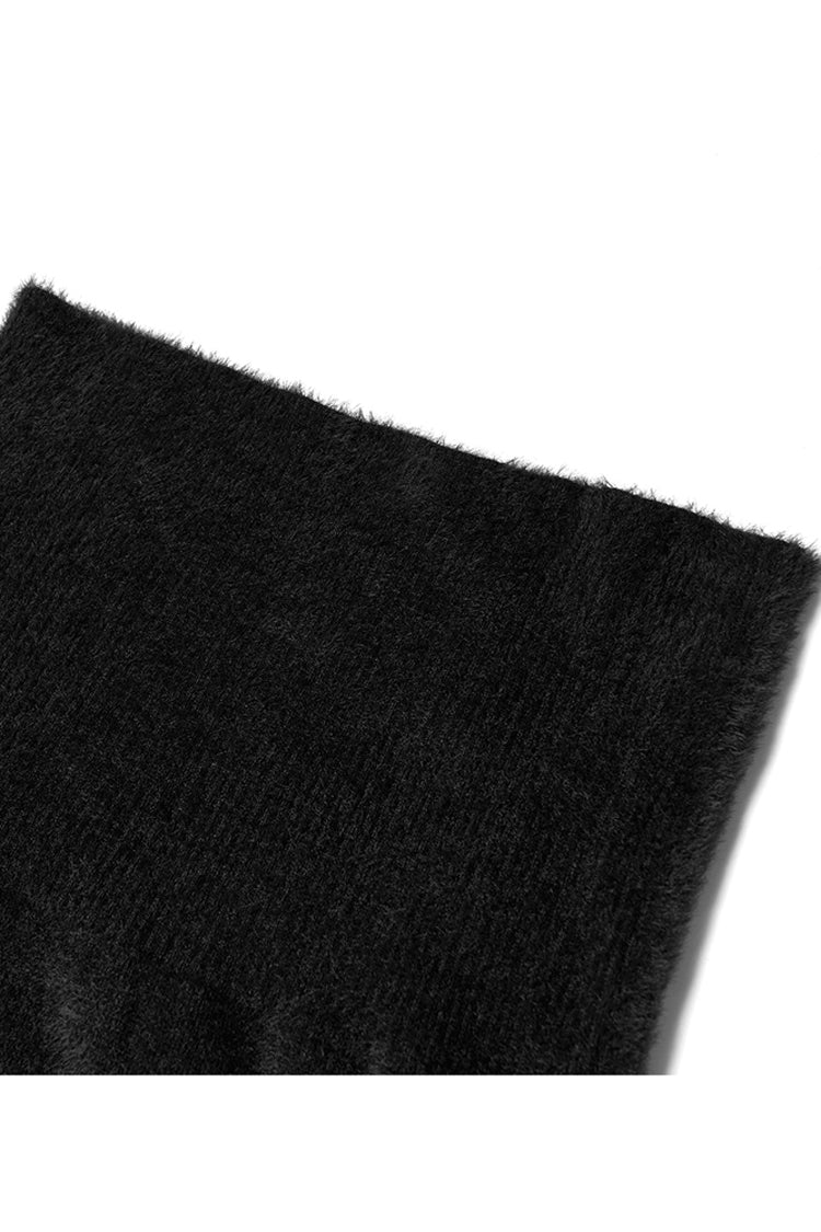 Schwarzes, eng gestricktes, langärmliges Punk-Oberteil für Damen mit hohlgeschnitztem Design und Metallkreuzdekoration