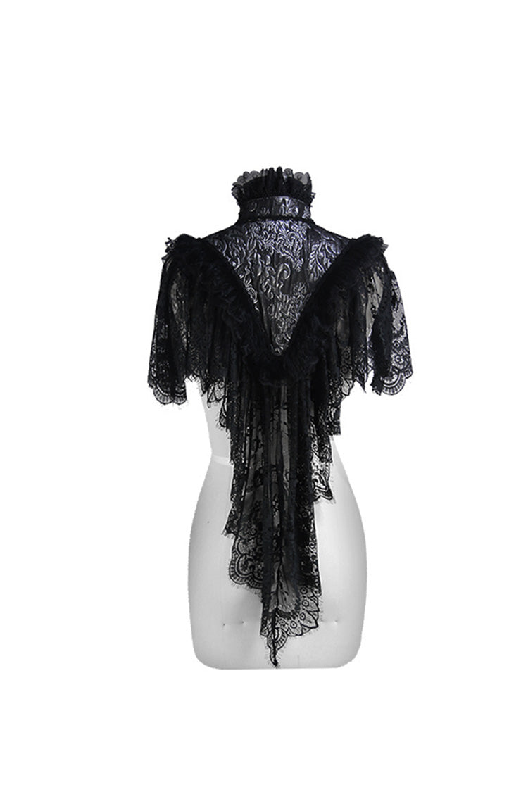 Schwarz/Silber Dreieck Jaquard Stoff Spitzenstoff Federspitze Damen Gothic Schal