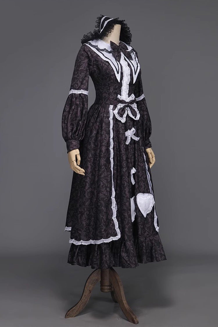 Black Maid Long Sleeves Ruffle Bowknot Sweet Lolita Dress