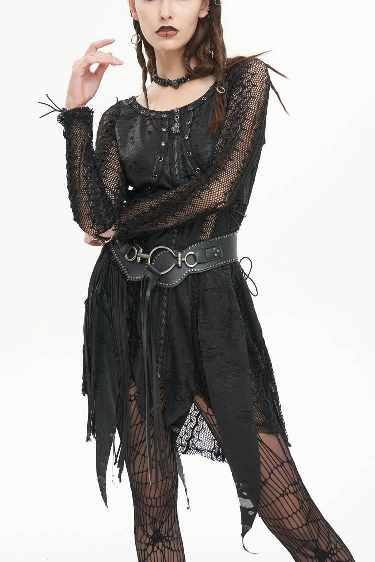 Black Forest Witch Short Irregular Ripped Mesh Women's Gothic Dress