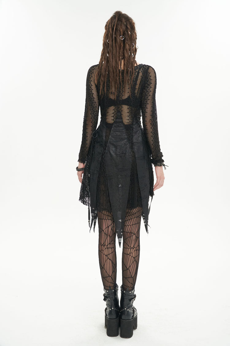 Black Forest Witch Short Irregular Ripped Mesh Women's Gothic Dress
