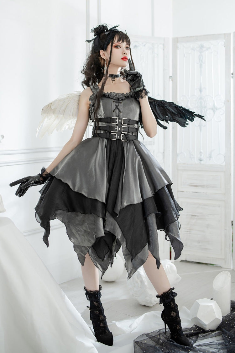Silber/Grau [Seven Deadly Sins: Lust] Mehrlagiges unregelmäßiges Gothic Lolita Jsk Kleid