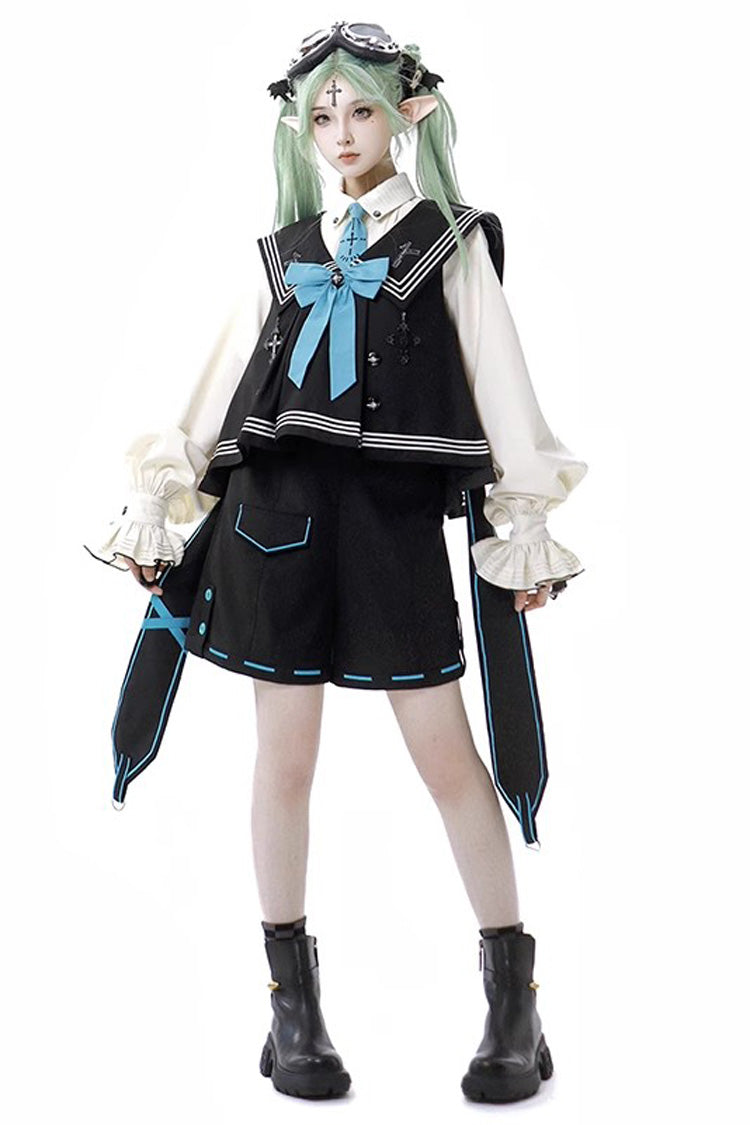 Dark Blue [Magician] Long Sleeves Ouji Prince Mechanical Style Lolita Shorts Vest Set