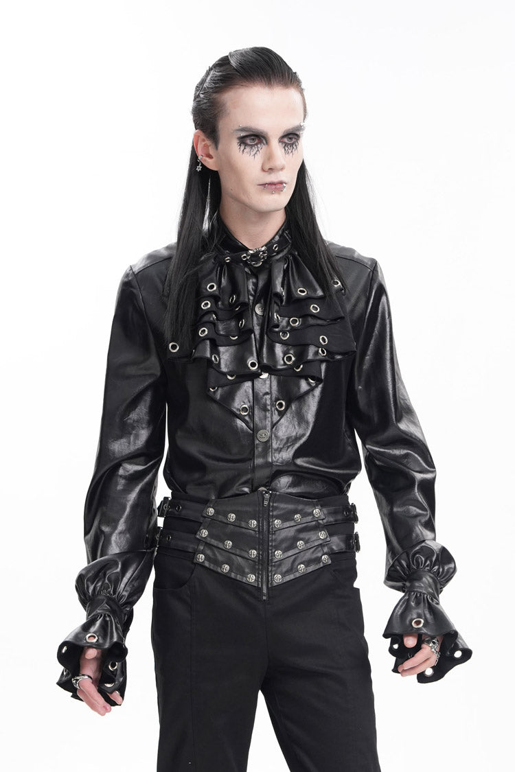 Black Long Sleeves Eyelets Buckle Men's Gothic Blouse