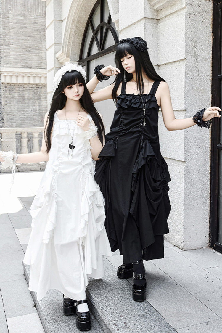 Robe à bretelles gothique Lolita sans manches blanche [Dream] avec volants 