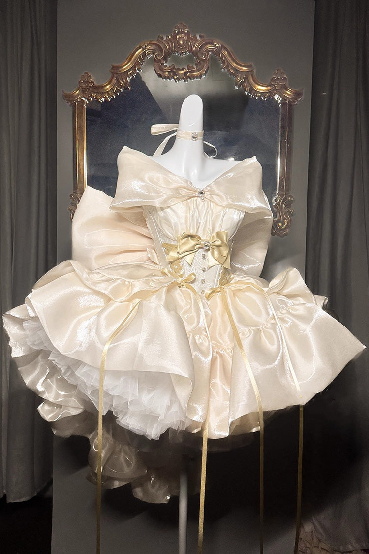 Gold [Proxima Centauri] Off Shoulder Ruffle Bowknot Sweet Princess Lolita Dress