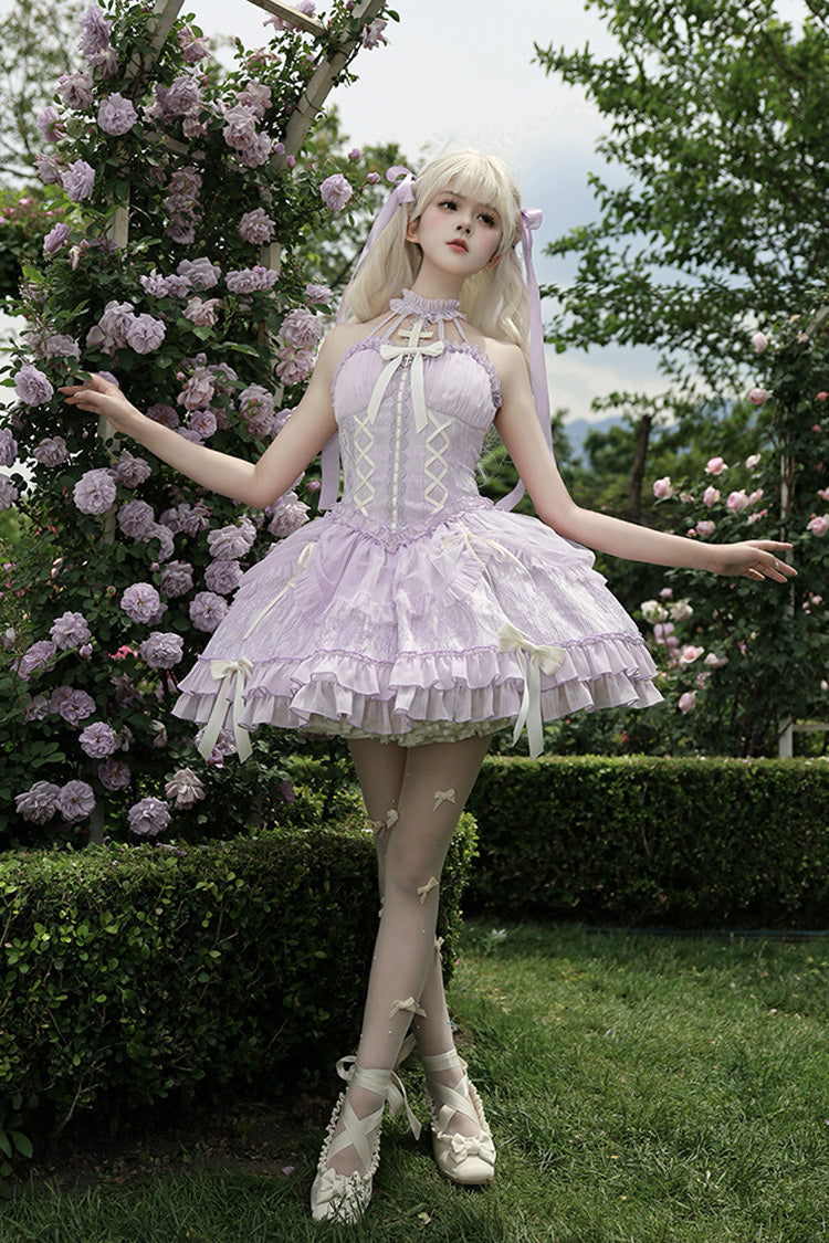 Purple Tube Top Sleeveless Ruffle Bowknot Gothic Lolita Jsk Tiered Dress