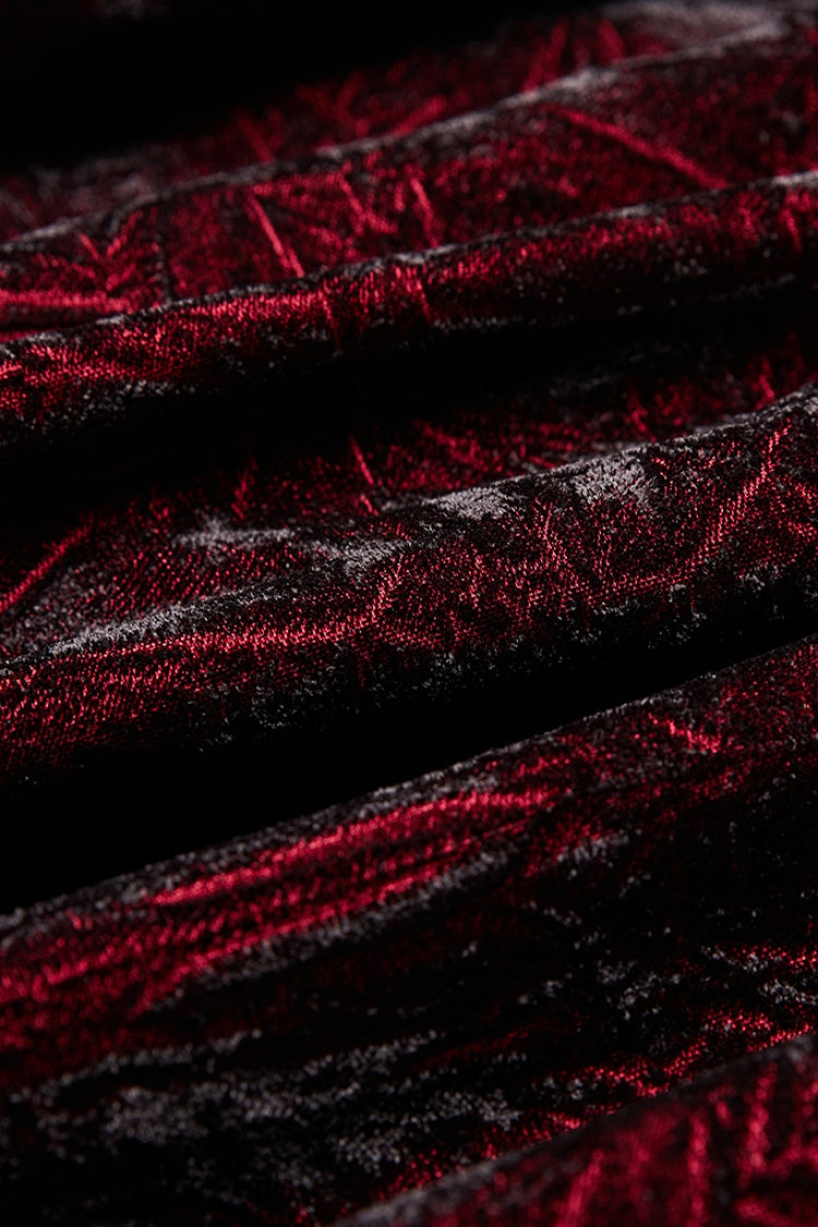 Schwarzes/Rotes Langarm-Rüschenschnürhemd für Herren im Gothic-Stil 