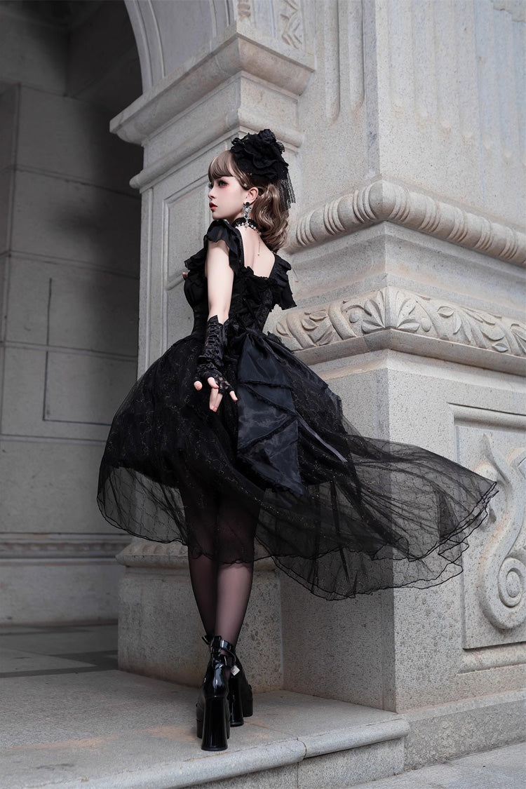 Black Elegant Bride Gorgeous Tea Party Gothic Lolita Tiered Dress