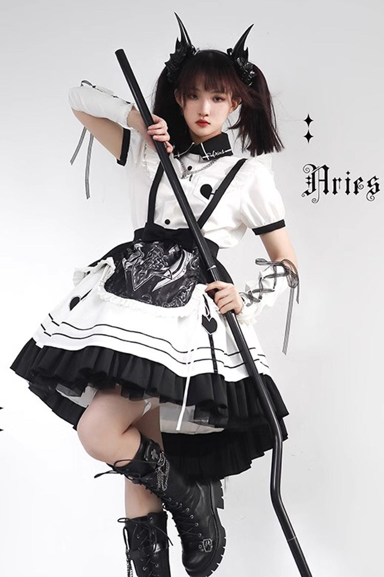 White/Black Ruffle British Style Maid Gothic Lolita Strap Dress