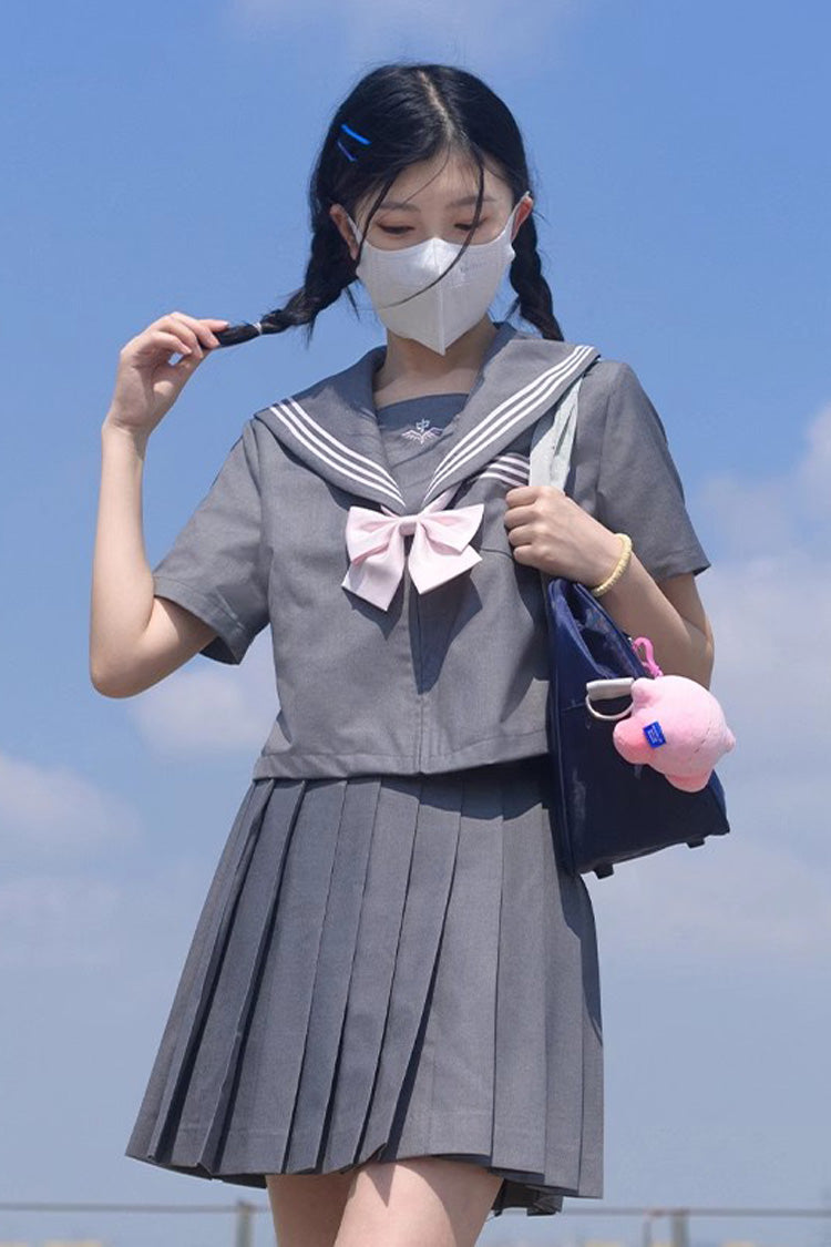 Grey Sweet College Style Navy Collar Japanese School Pleated Skirt