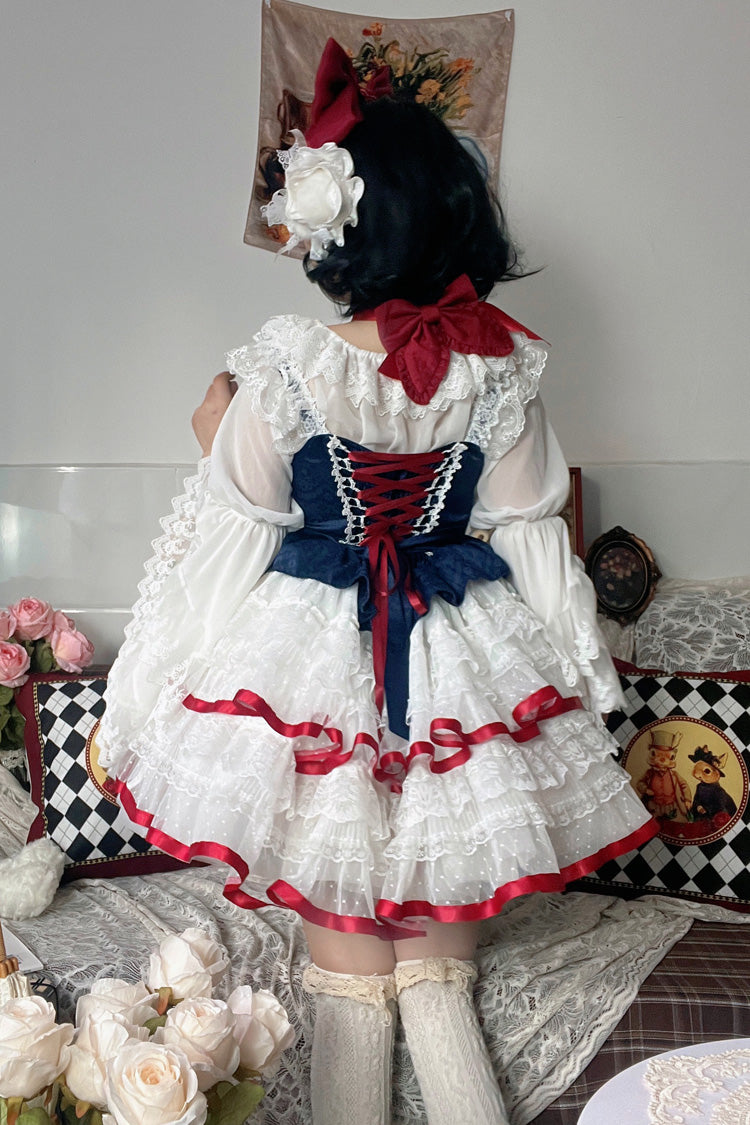 Snow White Ruffle Bowknot Lace Sweet Lolita Jsk Dress 2 Version