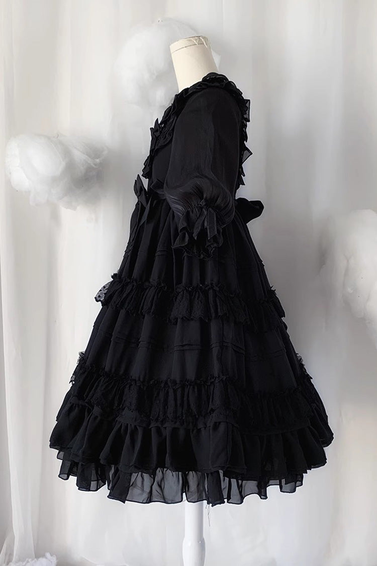 Black Lace Cool Angel Short Sleeves Bowknot Ruffle Gothic Lolita Dress