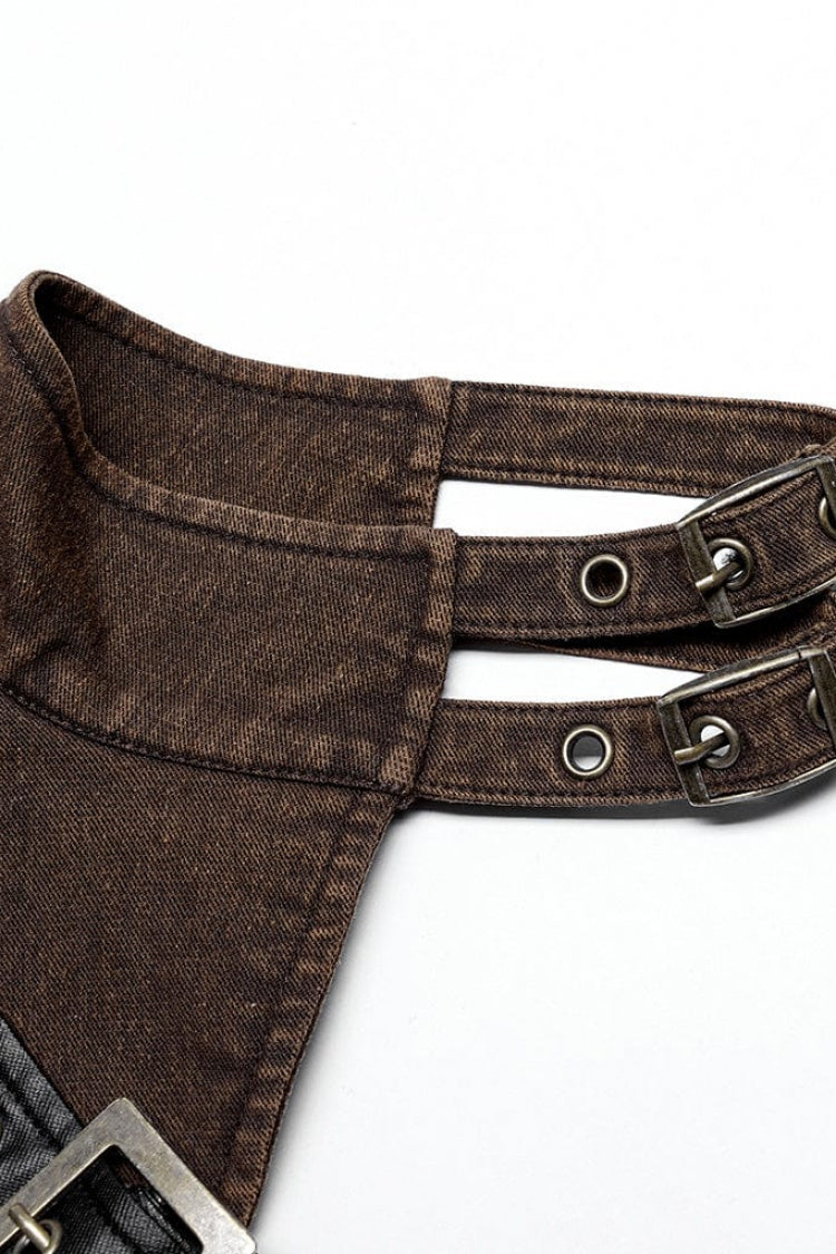 Damen Stehkragen Nietenschnalle Steampunk Einarmjacke 2 Farben