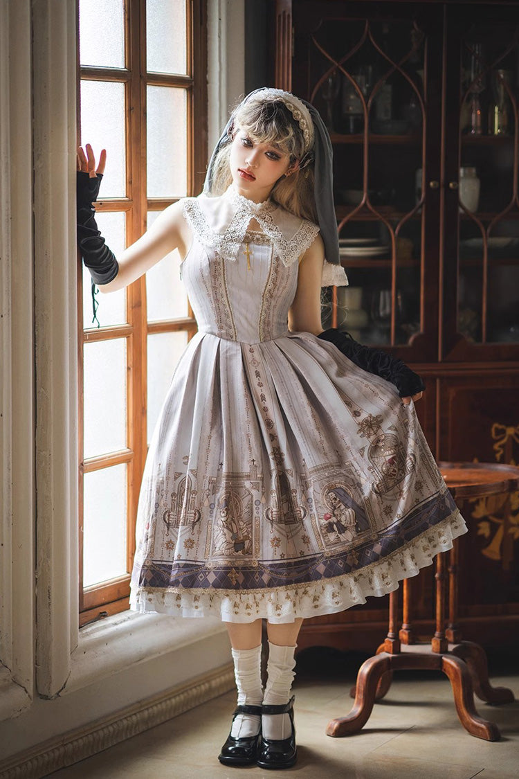 Demon Hunting Notes Print Ruffle Sweet Elegant Lolita Jumper Dress 2 Colors