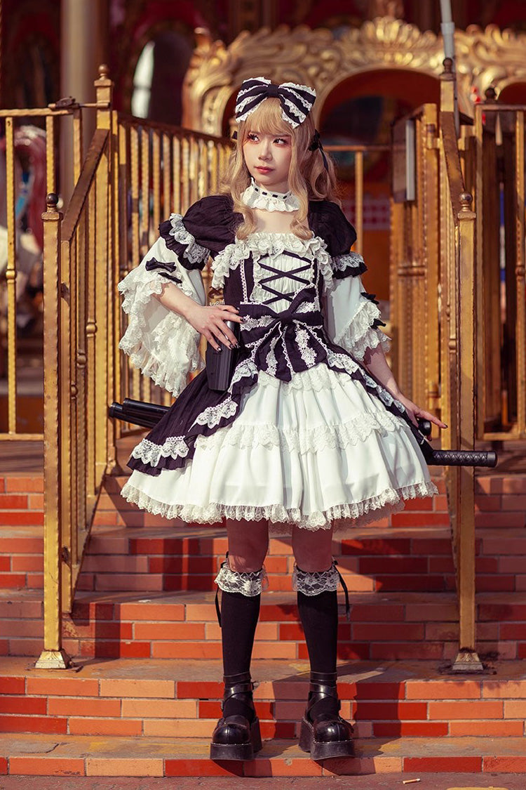 White/Black Short Sleeves Cardigan Bowknot Doll Sweet Lolita Dress