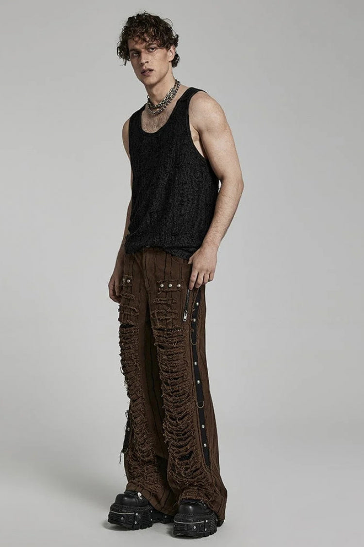 Sleeveless Print Ripped Mens Steampunk Vest 2 Colors