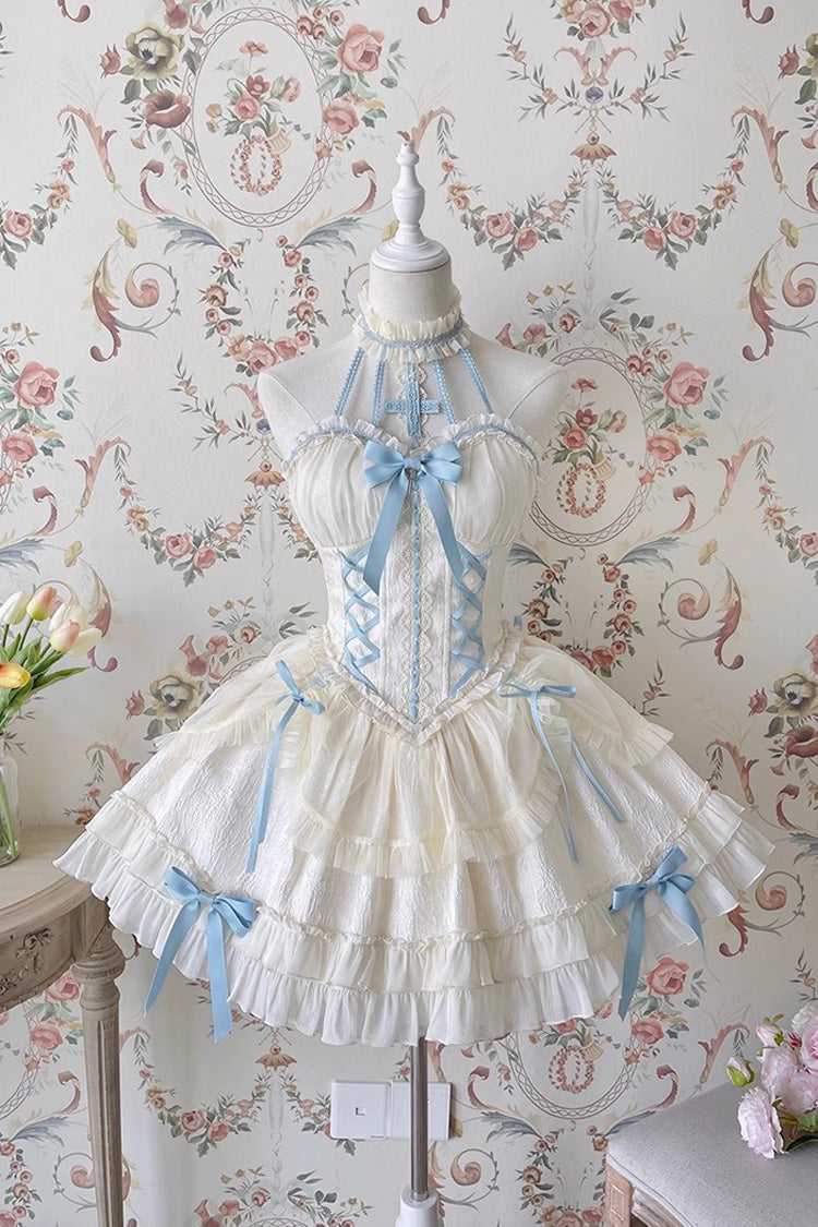 Blue/Ivory Tube Top Sleeveless Ruffle Bowknot Gothic Lolita Jsk Tiered Dress