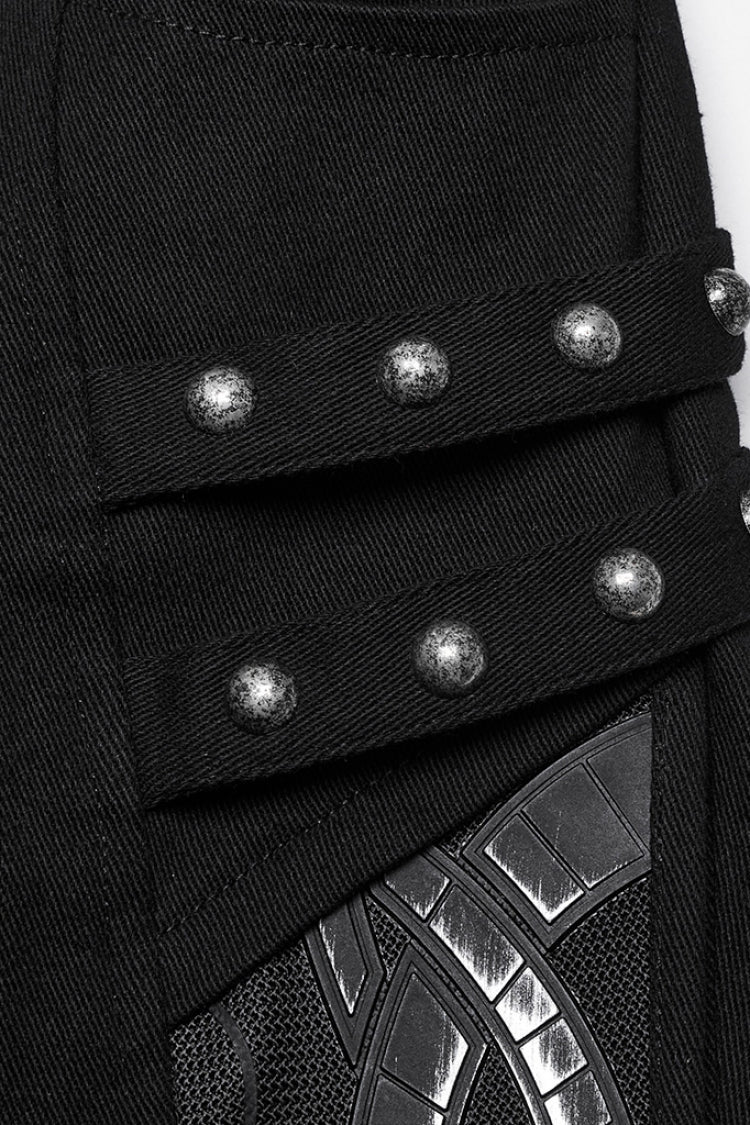 Black Studded Pleated Women's Punk Leggings