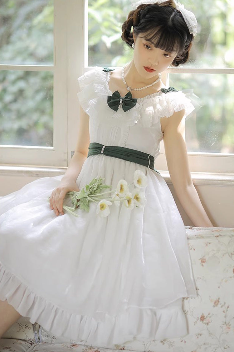 White Round Collar Sleeveless Ruffle Bowknot Sweet Lolita Dress