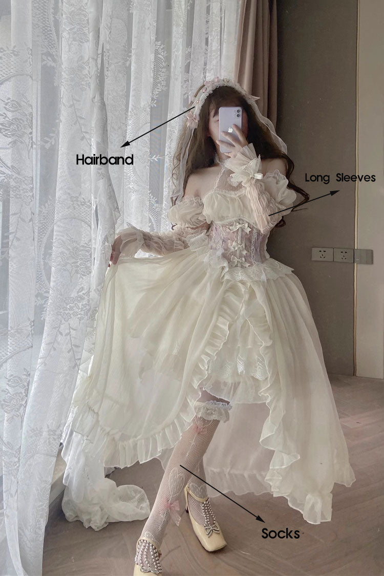 Ballet Twins Rüschen Schleife Kurze Vorderseite Lange Rückseite Süßes Lolita Kleid 2 Farben