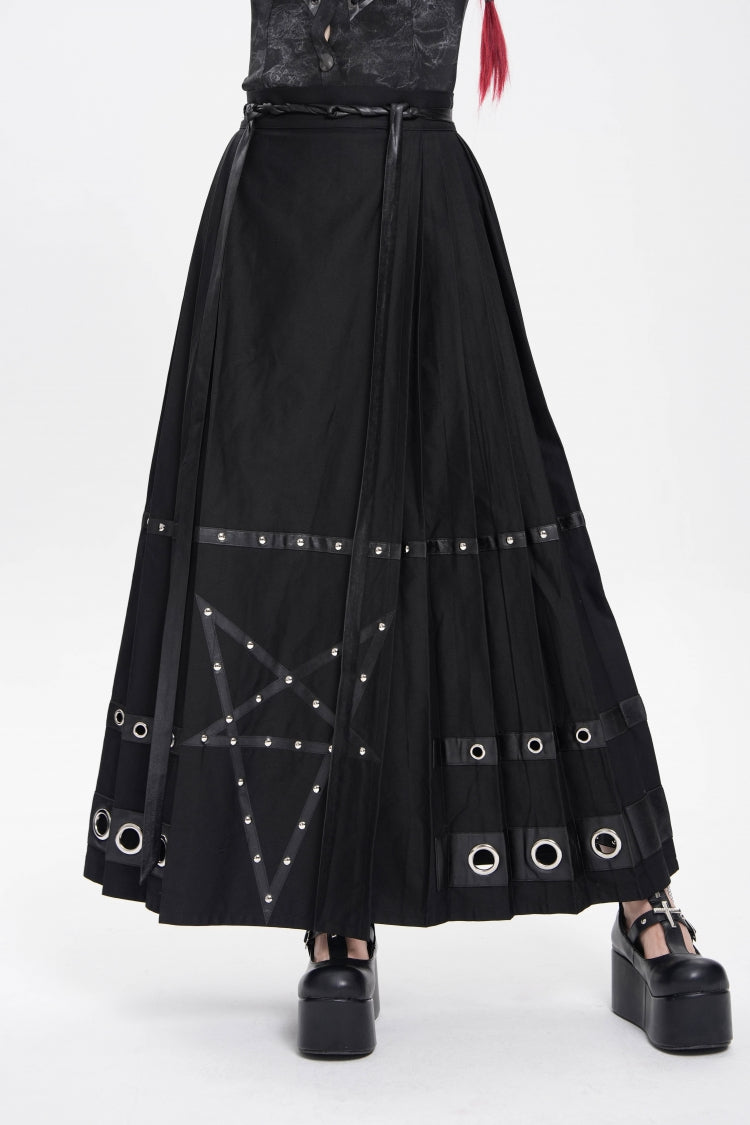 Black Eyelets Rivets Pentacle Horse-face Women's Punk Skirt