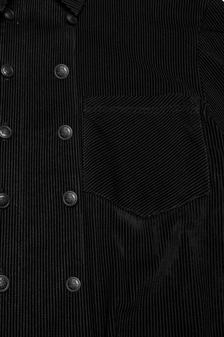 Schwarze zweireihige Herrenbluse mit langen Puffärmeln im Gothic-Stil 