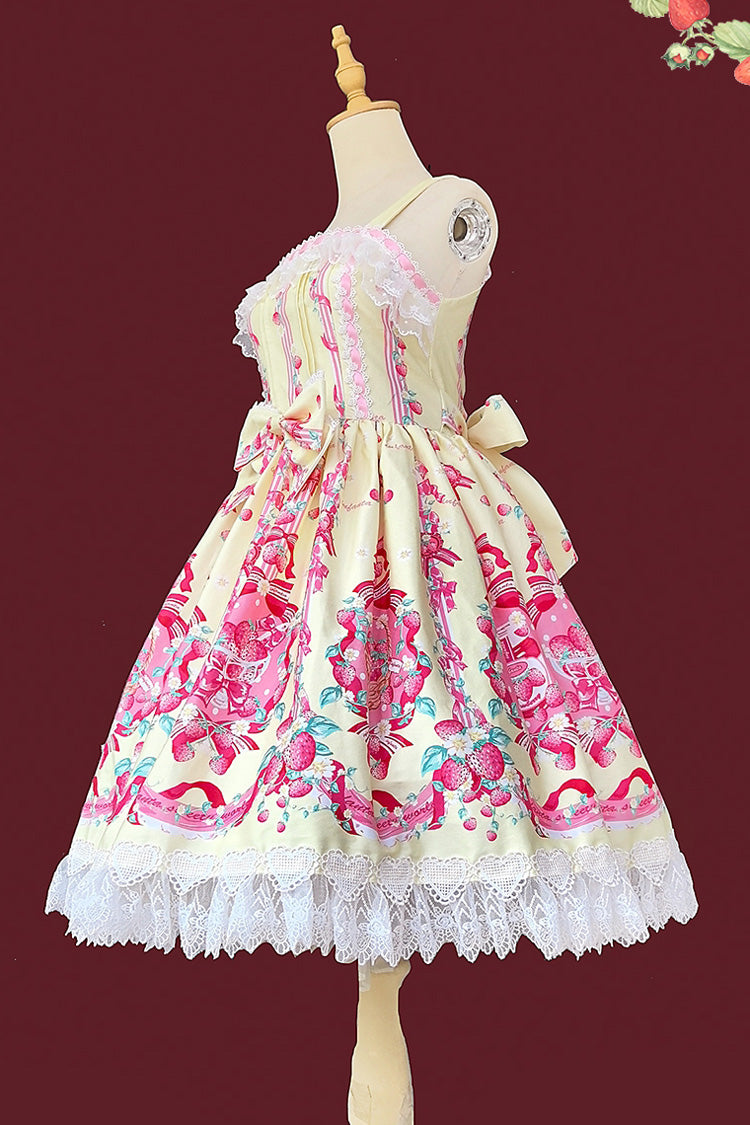 [Strawberry Chef] Sleeveless Print Bowknot Lace Sweet Lolita Jsk Dress 4 Colors