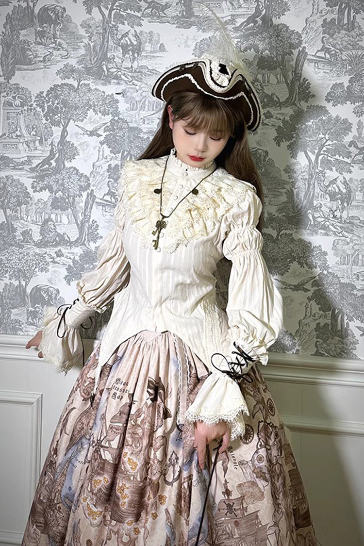 Pirate Series Navigation Treasure Hunting Guide Stand Collar Embroidery Lolita Blouse 3 Colors