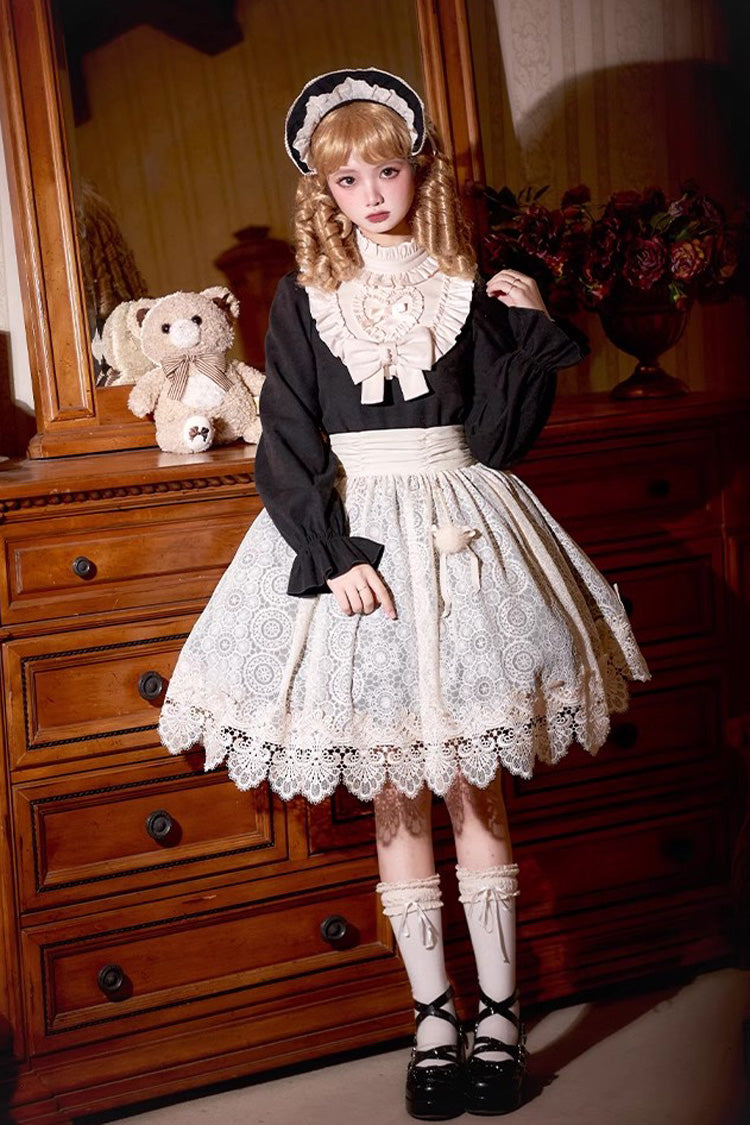 Black [Twilight Choir] Long Sleeves Bowknot Lace Sweet Vintage Lolita Dress 2 Versions