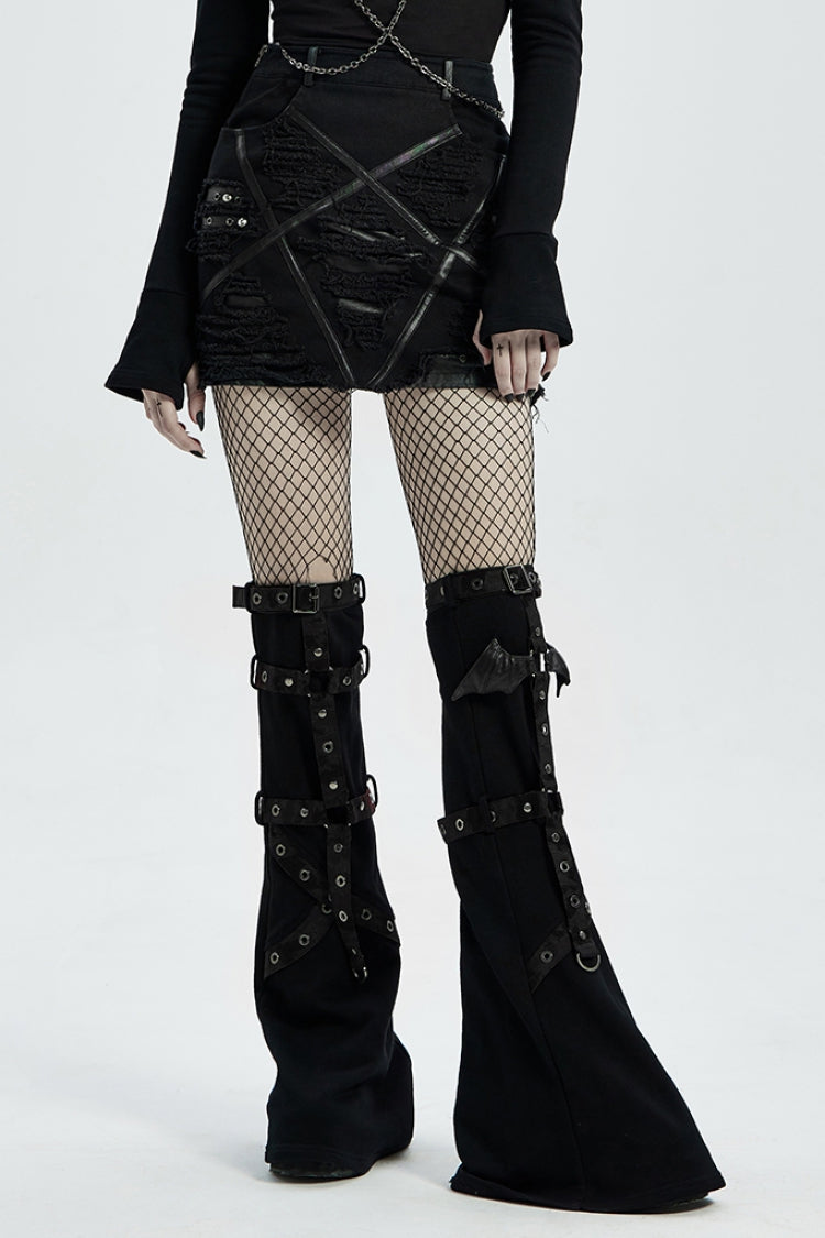 Black Five-Pointed Print Slim Ripped Metal Nail Decoration Women's Steampunk Skirt