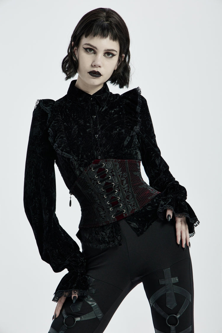 Corset Femme Slim à Lacets Jacquard Rouge