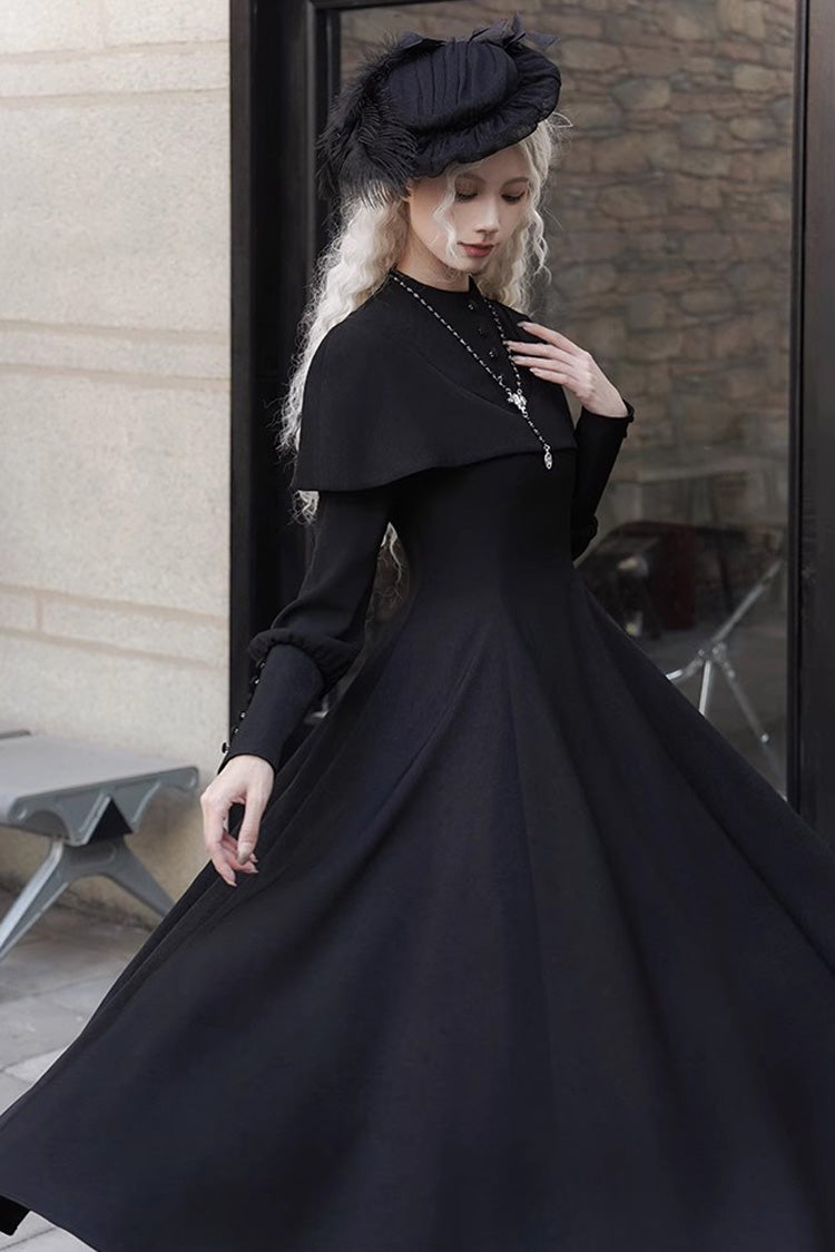 Schwarzes [Dreizehnter Abend] Langärmliges, schmales, elegantes Gothic-Lolita-Kleid