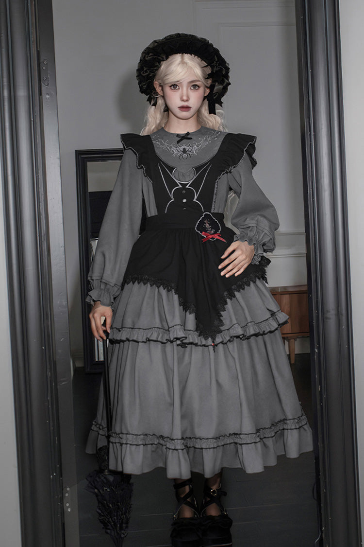 [Castle Night] Long Sleeves Ruffle Embroidery Gothic Lolita Dress 2 Colors