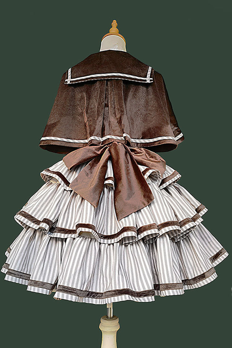[From Afar] Sleeveless Triple-Layered Stripe Print Bowknot Sweet College Style Lolita Dress 2 Colors